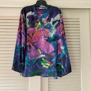 Soft Surroundings Multi Color Flowy Long Sleeved Button Blouse XL